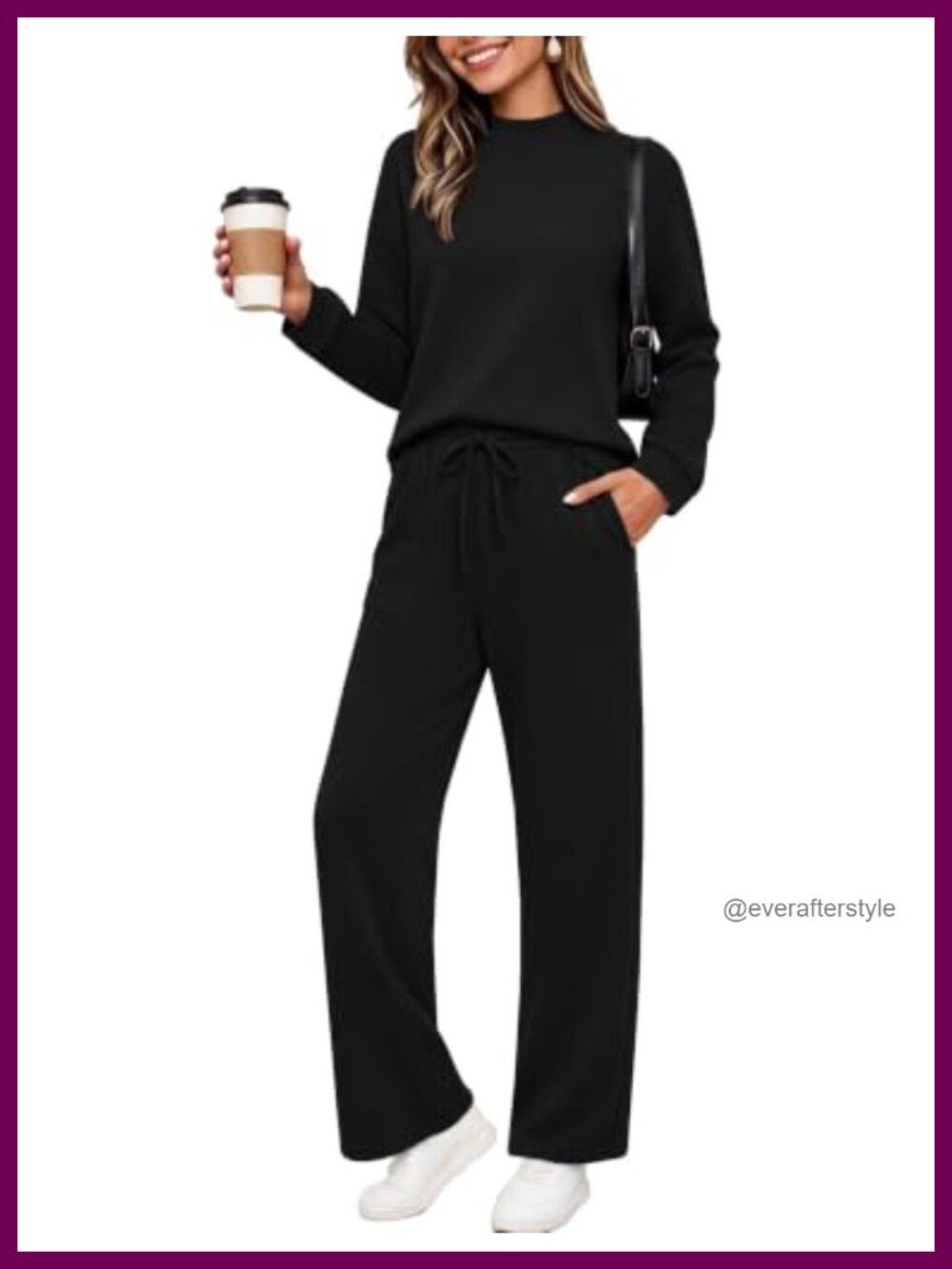 Ekouaer Women's Mock Neck Long Sleeve Top Wide Leg Pant Set Casual Loungewear